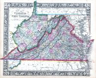 Virginia and West Virginia, World Atlas 1864 Mitchells New General Atlas